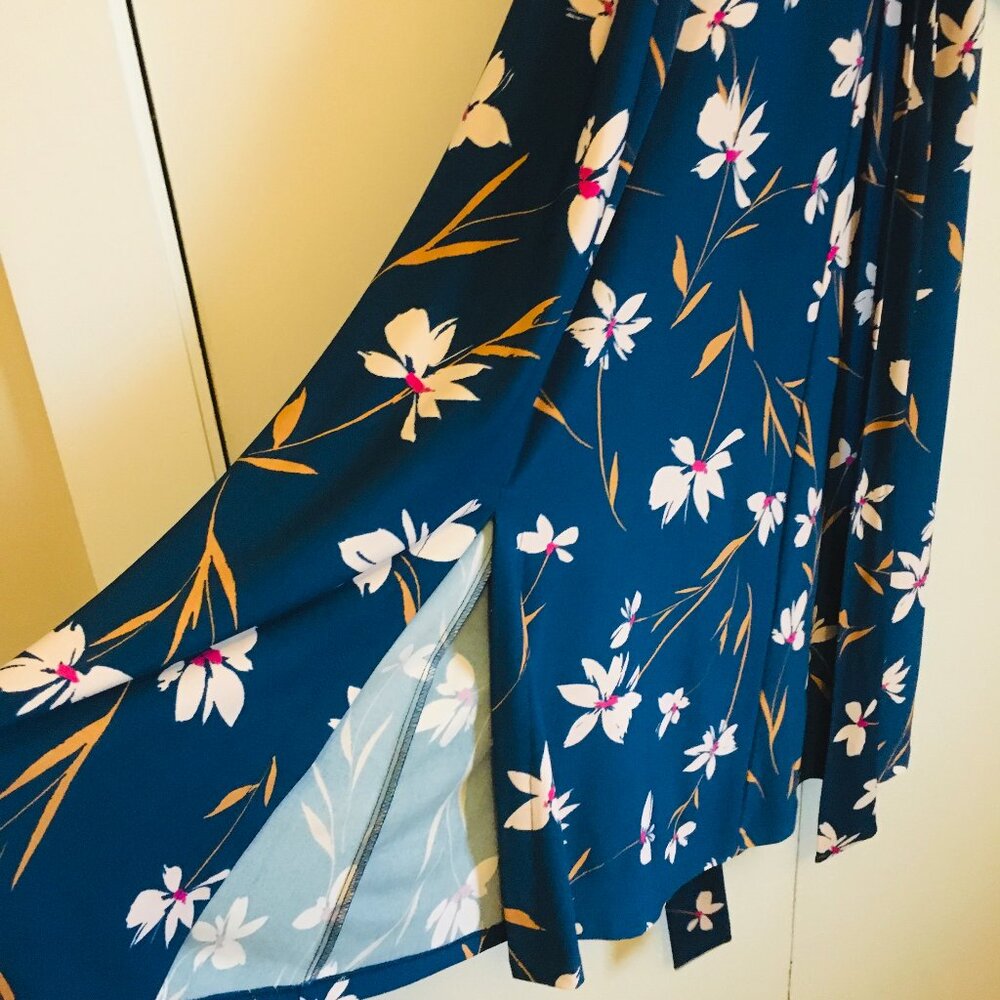 Eliza J Classy Blue Floral Belted Retro A-Line Maxi Dress - Picture 8 of 16
